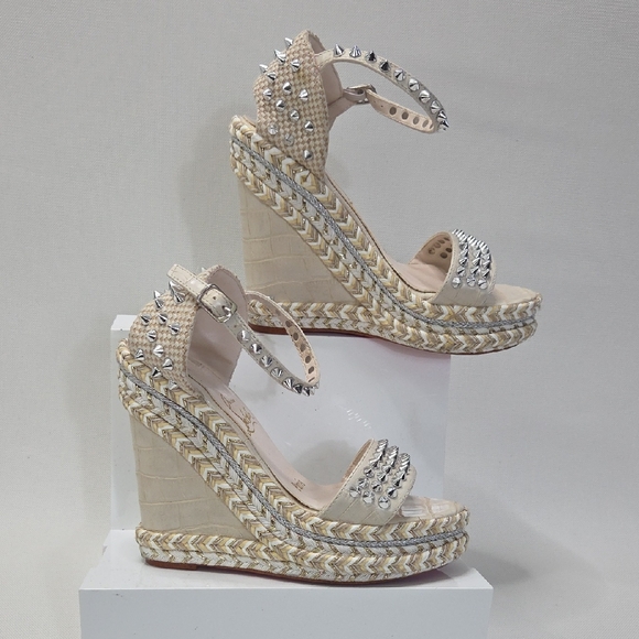 Christian Louboutin Shoes - Christian Louboutin Cream Studded Wedges